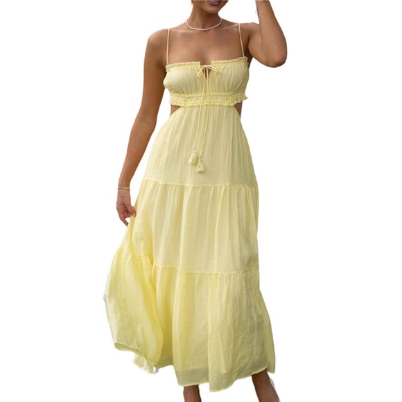 Trend4us Luxe Backless Belted Cutout Maxi Dress